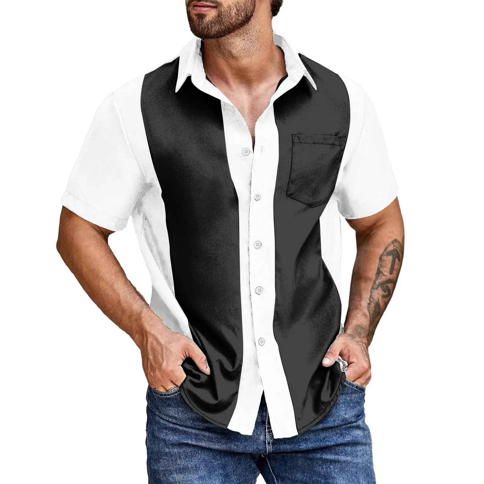 Men'S Shirts Summer Fashion Casual Seaside Classic Short Sleeved Shirt Double Color Striped Bowling Luxury Comfort Brand Tees