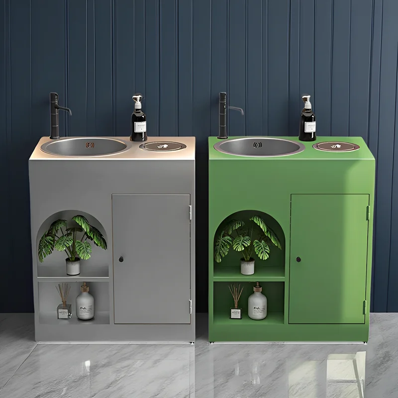 

Bar industrial style washbasin cabinet shopping mall retro stainless steel commercial creative one-piece washbasin washbasin