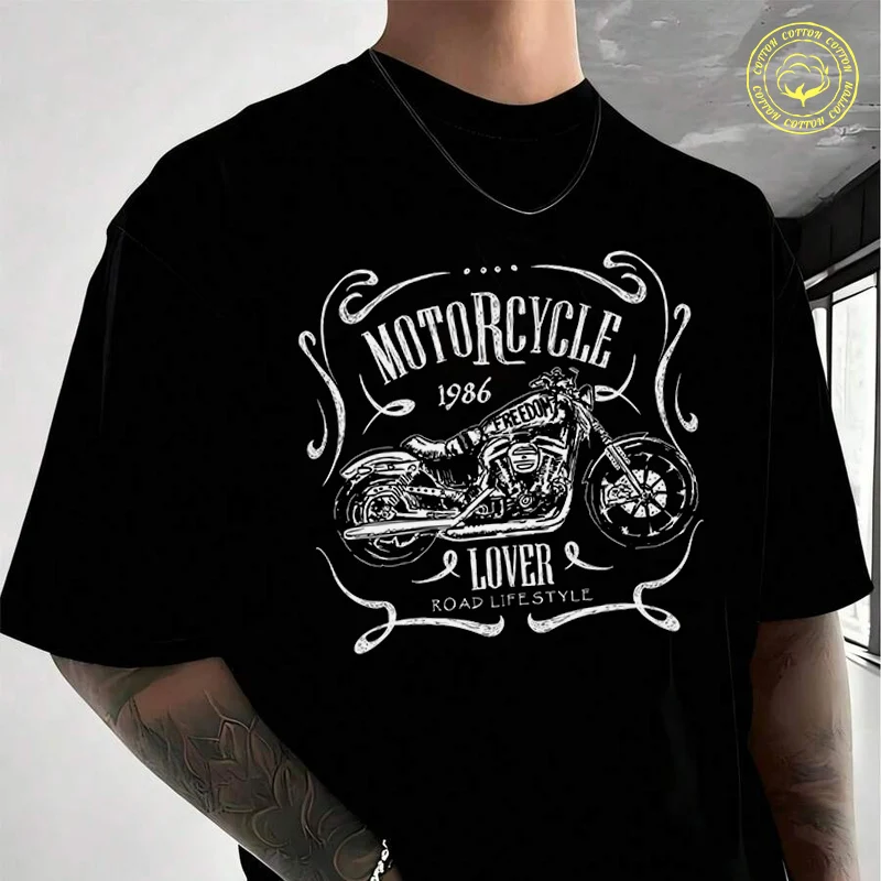 

Men's Moto T-Shirt Lover Motorcycle Vector Illustration Fashion Casual Street Style Suitable For Travel And Sports Tee