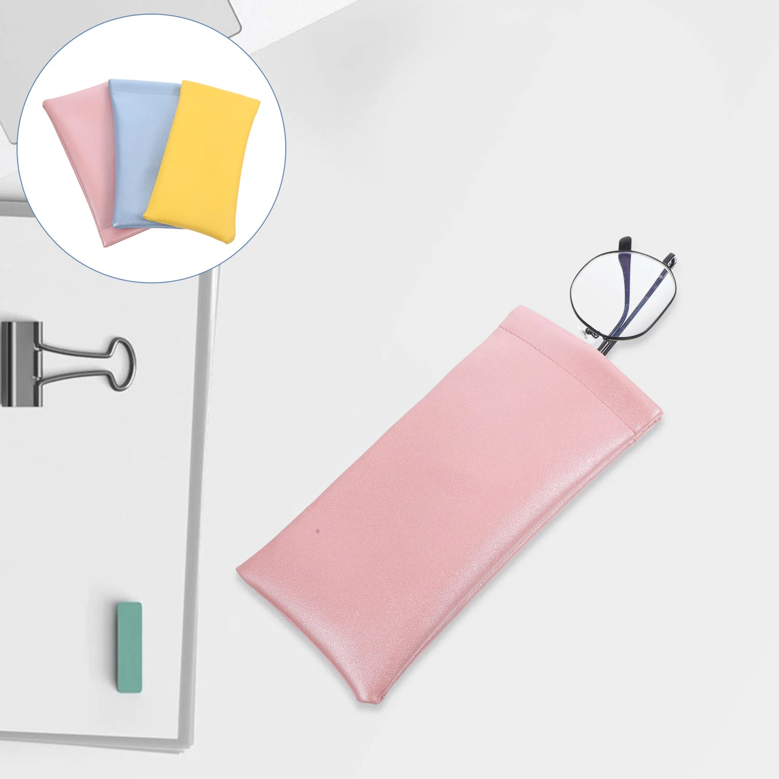 3 Pcs Glasses Storage Bag Soft Automatic Opening Closure Portable Case for Yellow Sunglasses Reading