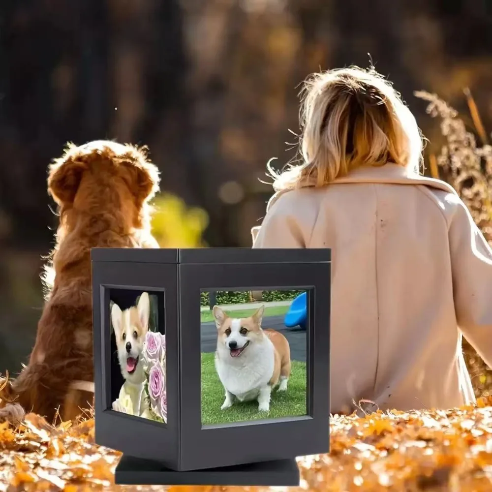 

Personalized Pet Urn for Ashes, 360° Solid Wood Picture Frame Memorial Urn Dogs & Cats,Pet Loss Sympathy Gift for Dogs Cats