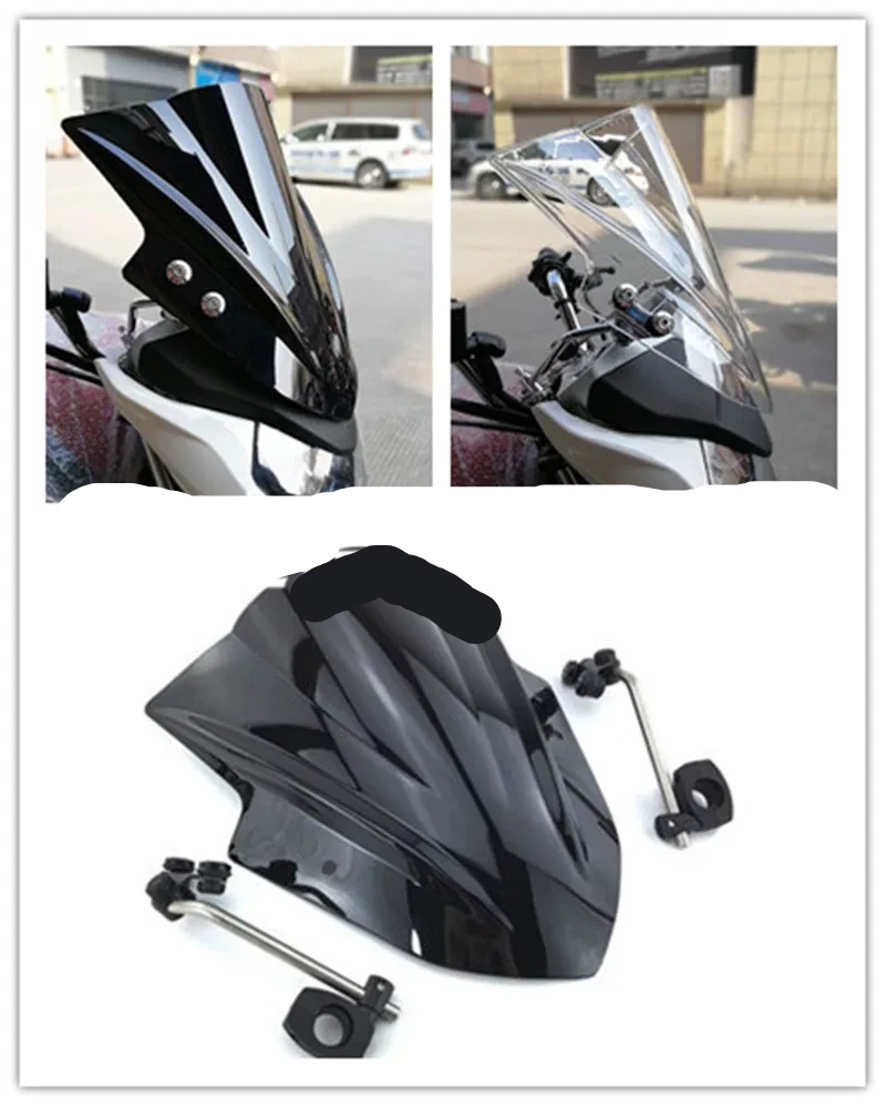 For Naked Street Bike Universal Front Windscreen with Bracket, Round Handlebar Modified Wind Screen Mod Accessories