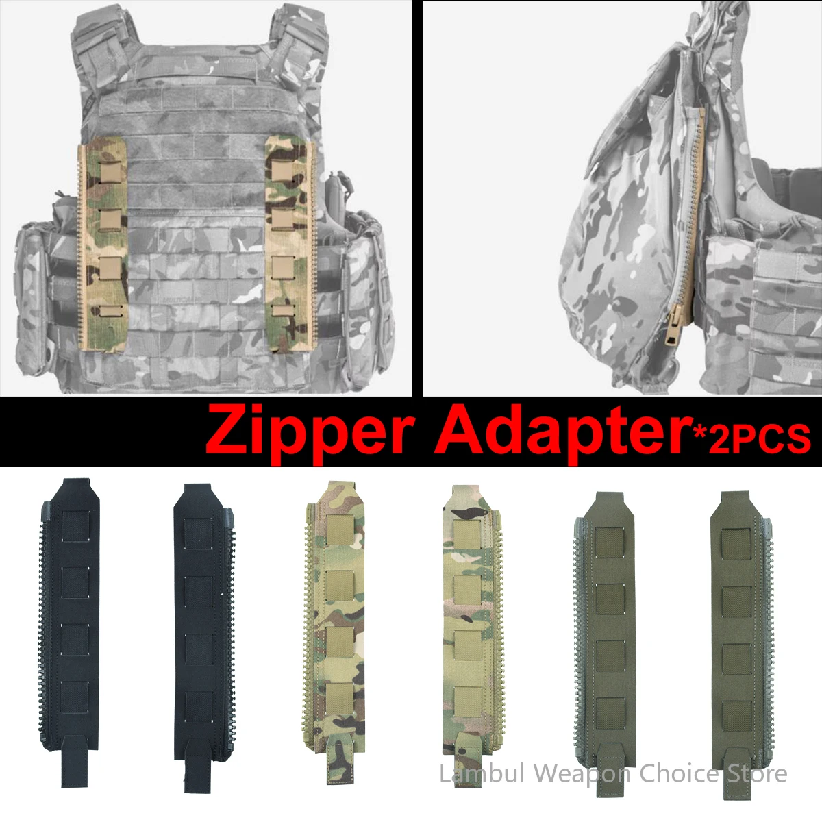 

Tactical Back Panel Zipper MOLLE Adapter 500D Nylon Lightweight Versatile For Rear Pack Plate Carrier 3950 Tactical Gear 2PCS
