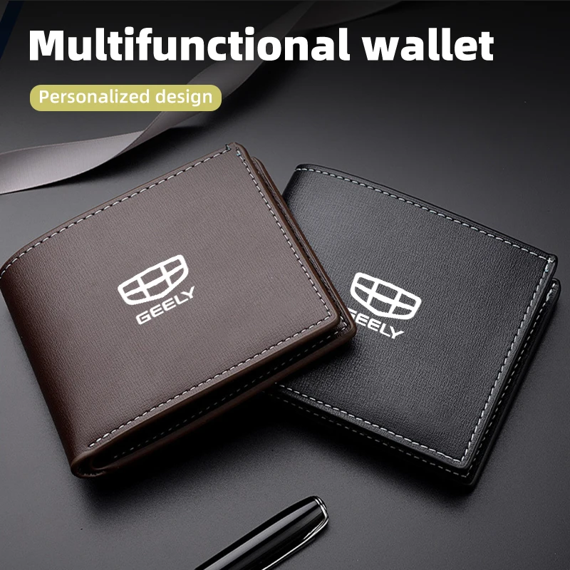 2024 New Car Logo Wallet Leather Simple Card Holder For Geely Emgrand X7 EC7 Atlas Boyue GC6 Parts EC8 Atlas CK2 CK3 GT GC9 LC