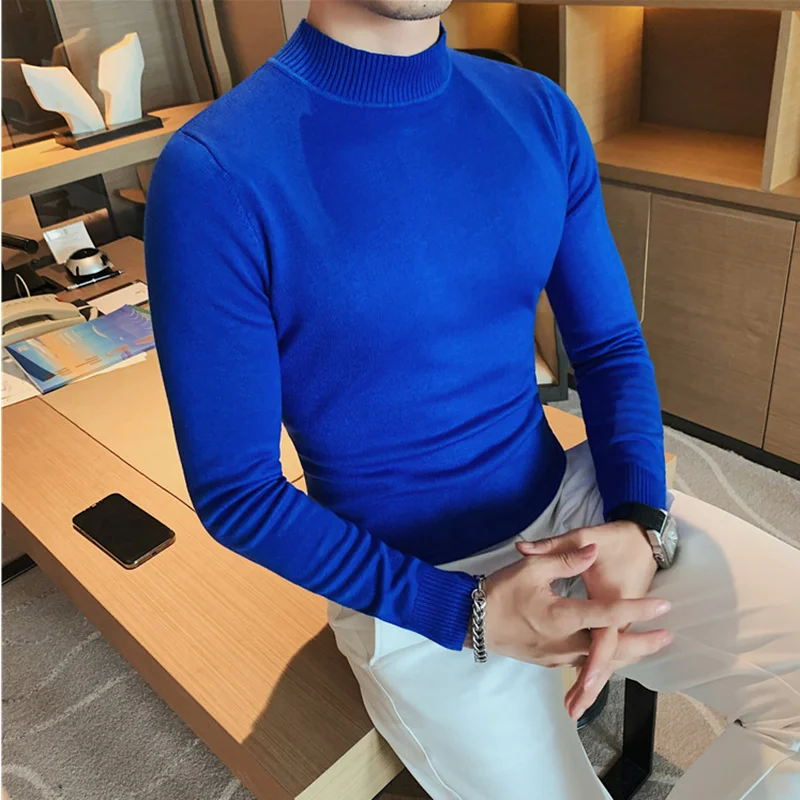 2022 Autumn Winter Fashion Turtleneck Long Sleeve Knitted Sweaters For Men Clothing Slim Fit Casual Pullovers Pull Homme S-4XL