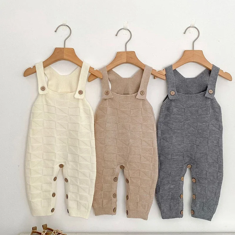 

2025 New Autumn 0-24M Newborn Baby Boys Girls Knitted Jumpsuit Sleeveless Solid Color Overalls Toddler Baby Girl Knitted Romper