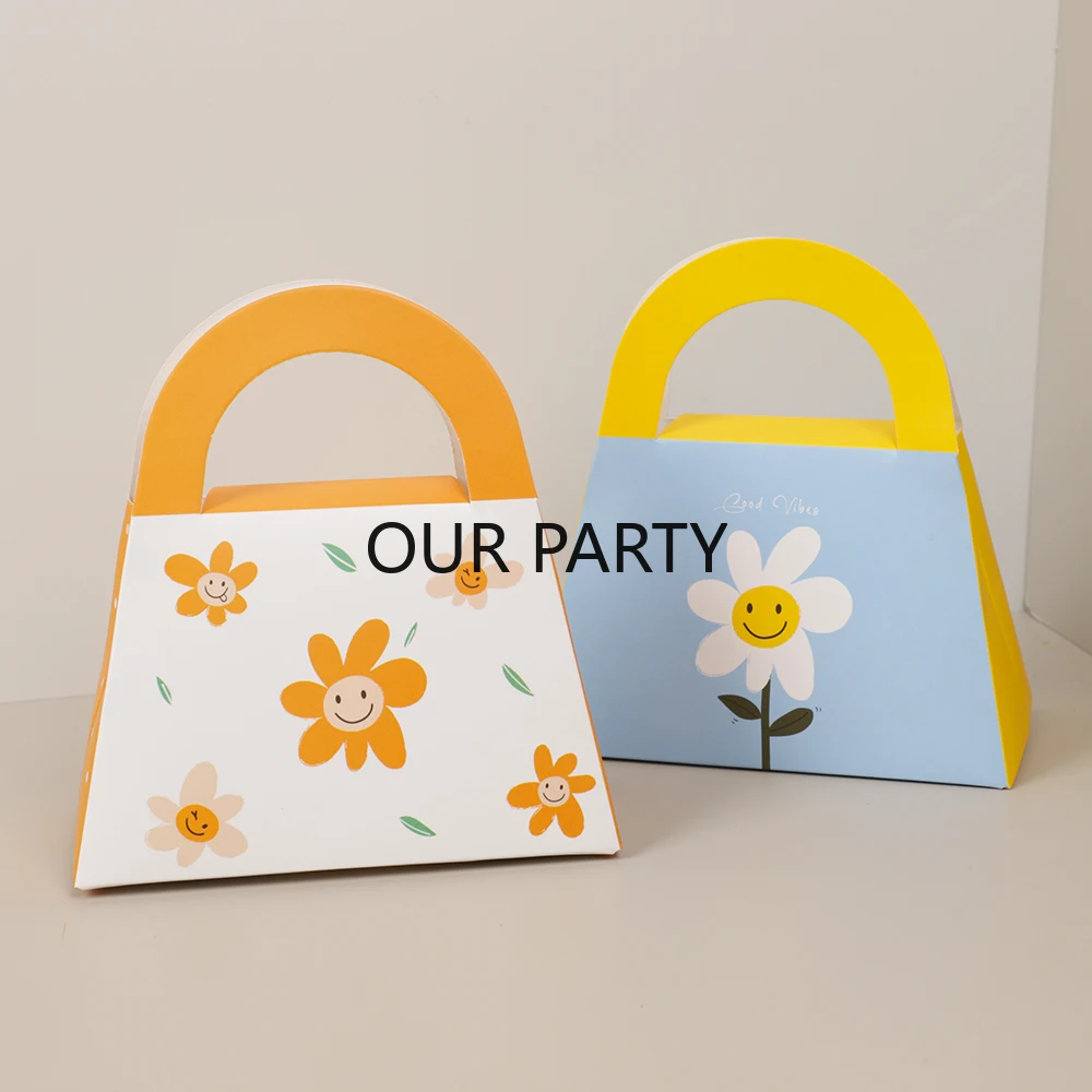 10Pcs Cute Daisy Theme Handbag Chocolates Candy Boxes Sunflower Gift Packing Box for Wedding Birthday Baby Shower Party Decor