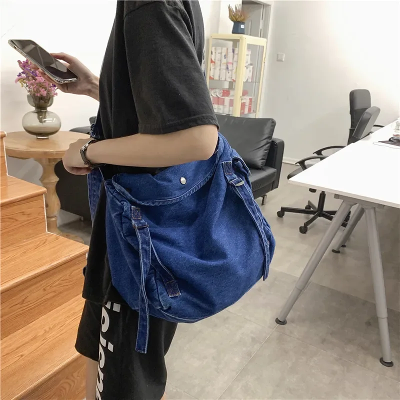 2023 Vintage Style Women Shoulder Bags Denim Cross Body Bags Harajuku Jeans Book Bags For Girls College Student purses handbags