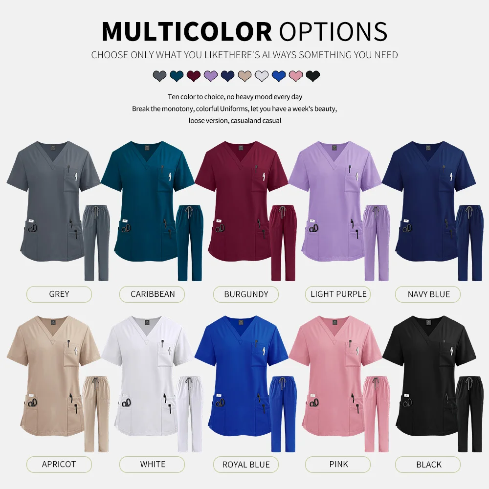 Uniforme exfoliante Multicolor para mujer, Tops de manga corta + conjunto de pantalón, uniforme para enfermería, conjunto exfoliante para médico y Hospital, ropa de trabajo para cirugía médica