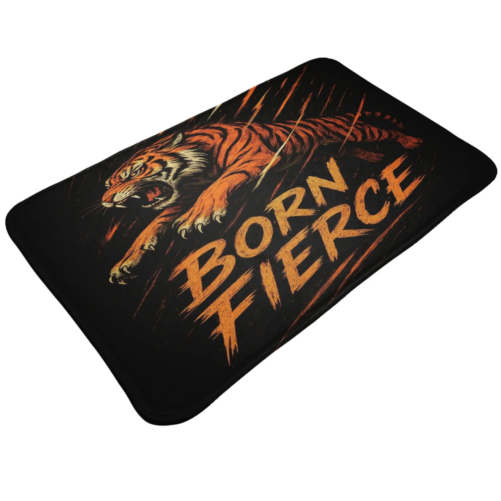 Born Fierce Tiger Quote Design Anti-Slip Mat Kitchen  Absorbent Doormat Floor Decoration