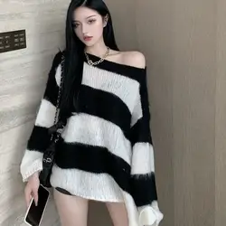 Luxury Sweater Women Cashmere Korean Style Fashion Winter 2024 Trend Designer Aesthetic Vintage Pullover Striped Womens Sweaters