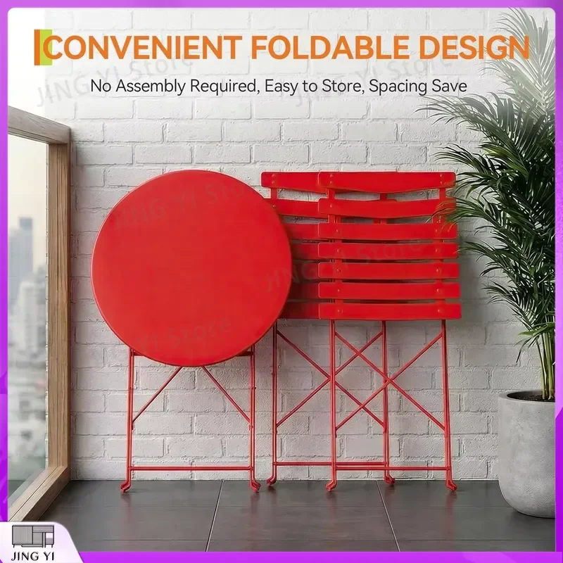 3-Piece Folding Bistro Set Outdoor Indoor Patio Table and Chairs Metal Frame Lightweight Portable No Assembly Needed Camping