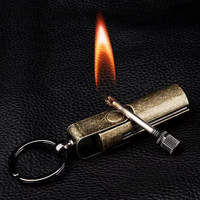 

Retro 10000 Times Match Lighter with Keychain Metal Waterproof Lighter Outdoor Survival Tool Men's Smoking Accessories