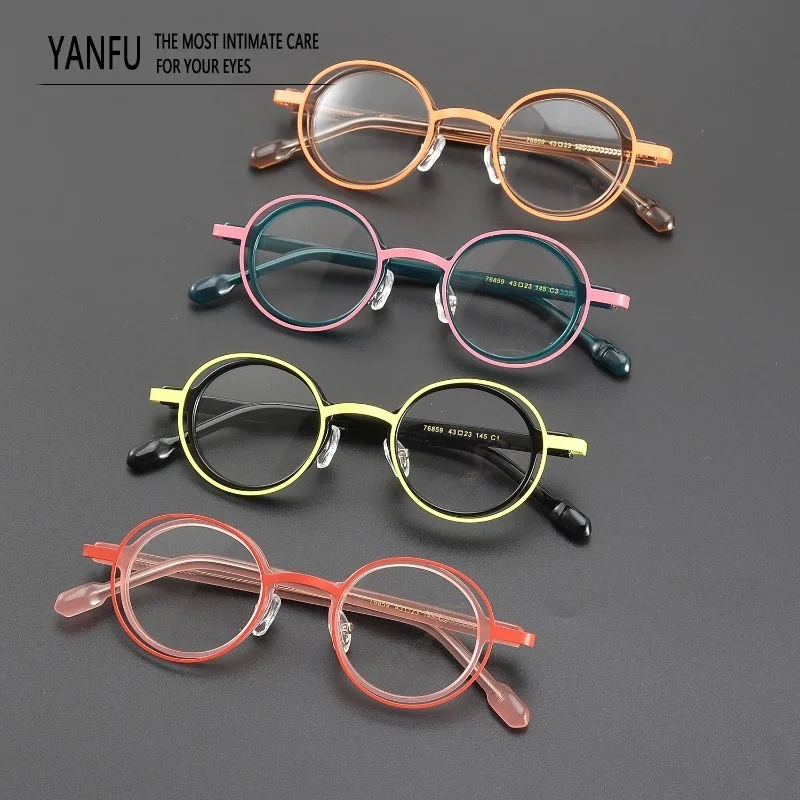 

Ультралегкая круглая оправа для очков из ацетата в стиле пэчворк, мужские и женские очки для коррекции зрения, оптические оправы для чтения и рецептурных линз