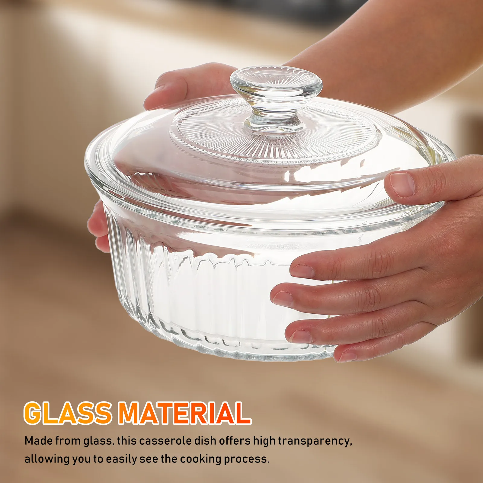 Round Glass Casserole Dish Clear Set Oven Safe Glass Bakeware Sealed Lid Cooking Pot High Transparency Even Heating view 6