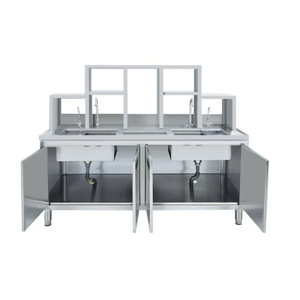 Commercial Stainless Steel Milk Tea Shop Counter Custom Made Boba Tea Preparing Refrigerate Working Bar Worktable