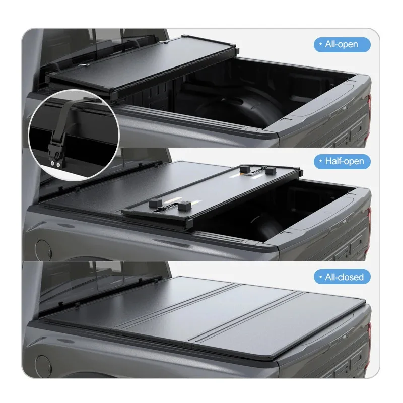 

Black Hard Tri-fold Tonneau Cover for F150 Universal Pickups 3-Part Quality 4X4 Full Aluminum Truck Bed Cover