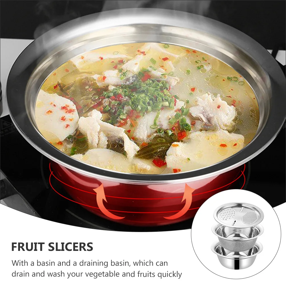 

Stainless Steel Vegetable Slicer Grater Basin Strainer Kitchen Tool Multipurpose Filter Fruit Peeler Slicers