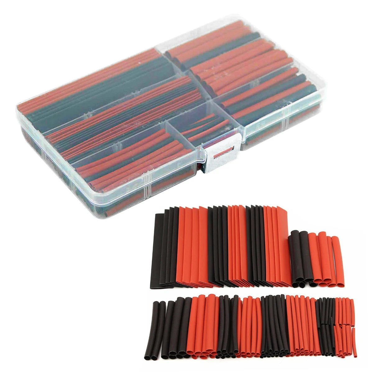 

150pcs Boxed 2:1 Heat Shrink Tubing Wrap Cord Eco-friendly Heat Shrink Tubing Red & Black Heat Shrink Tubing Assortment