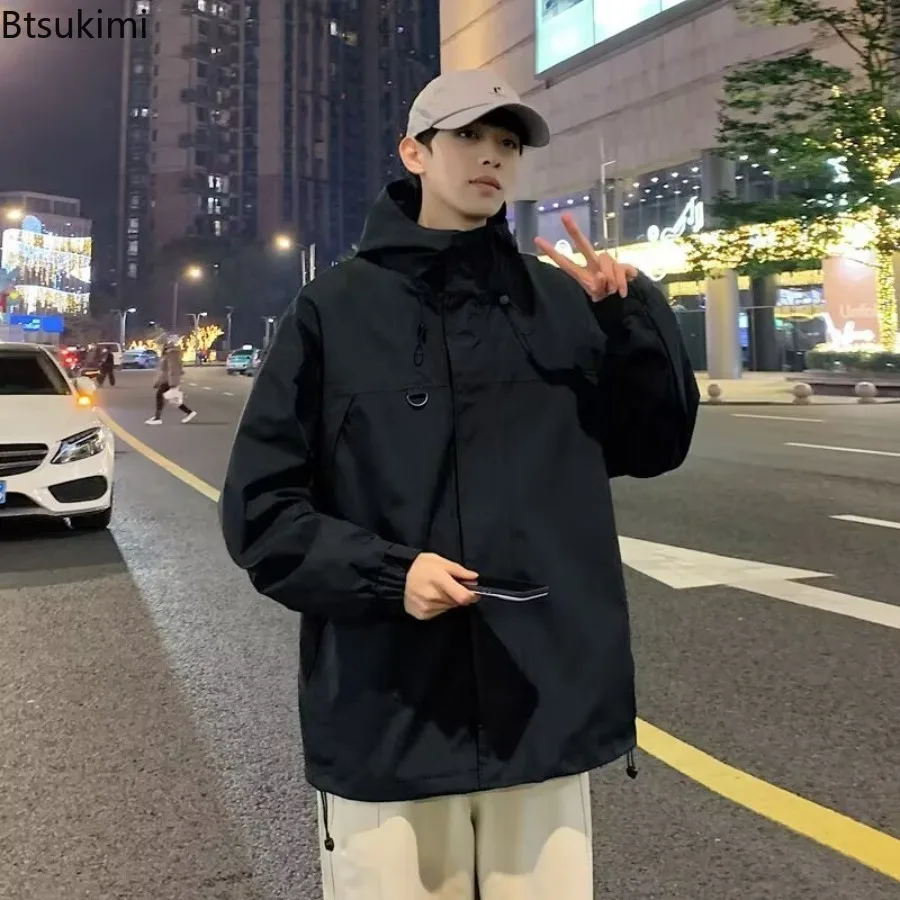 New 2025 Men's Autumn Beige Workwear Style Outdoor Hiking Jackets Mens Trendy and Cool Jacket Hooded Jacket Male Clothing Coats