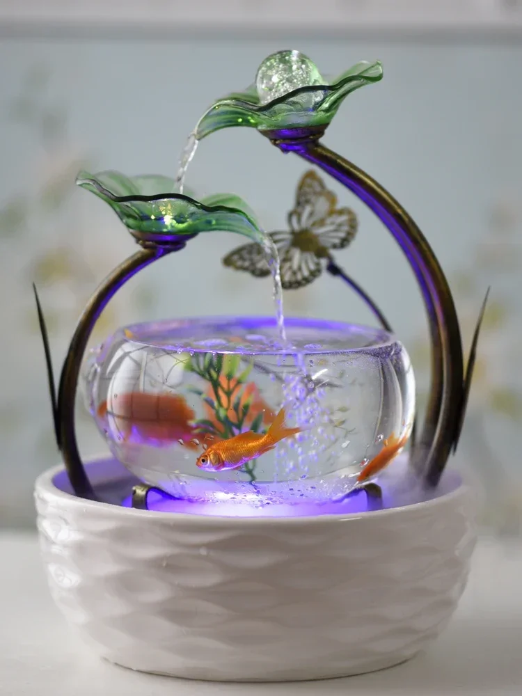 Hot salesHome small living room fish tank water TV cabinet decoration ceramic fountain desktop humidifier creative birthday gift