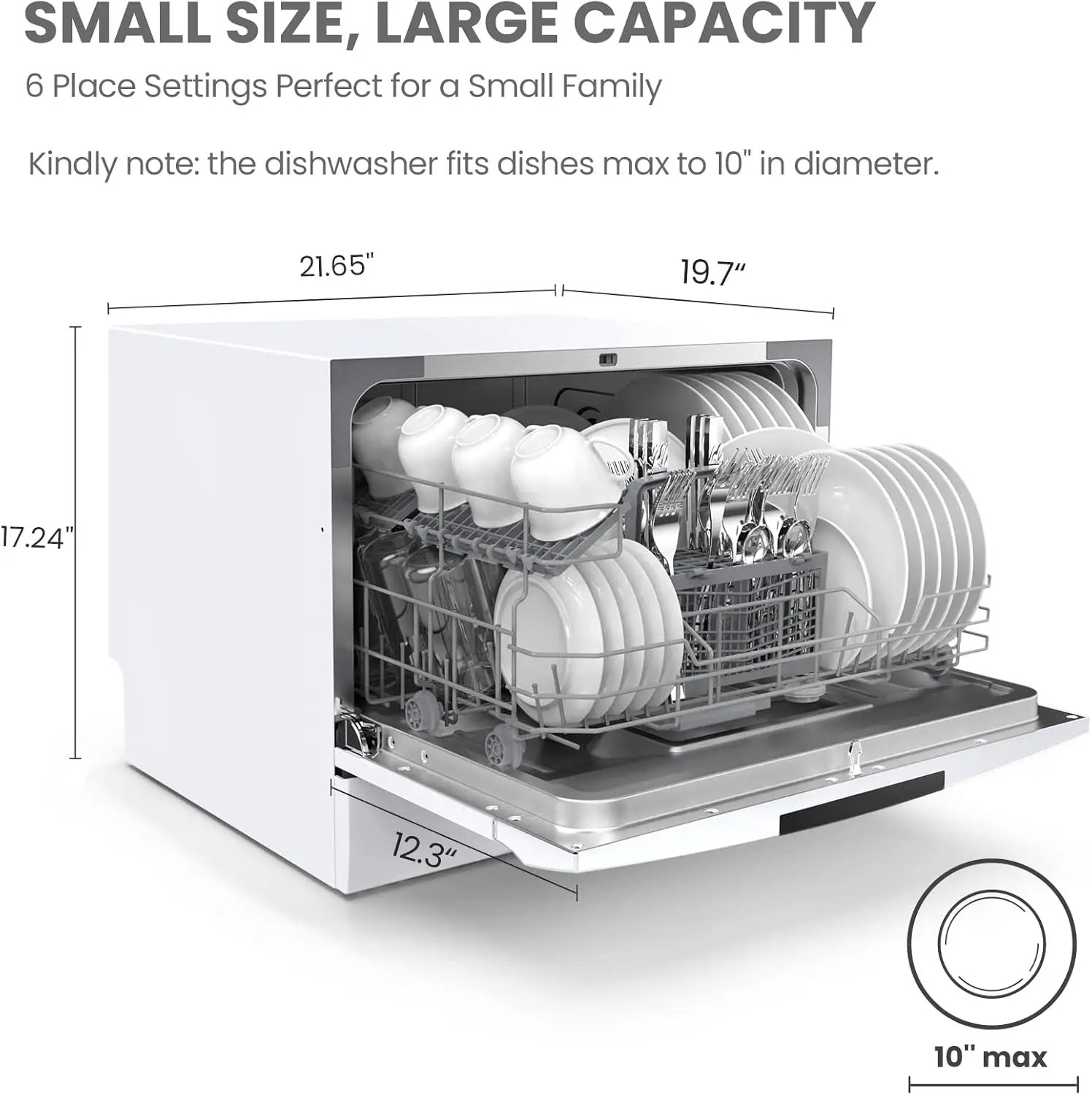 Portable Mini Dishwasher, Energy Star, Countertop, 6 Place Settings, with 8 Washing Programs, White