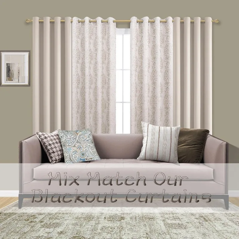 Taupe Geometric Curtains 84 Inches Long for Living Room 2 Panels 50% Blackout Window Design Moroccan Damask Patterned