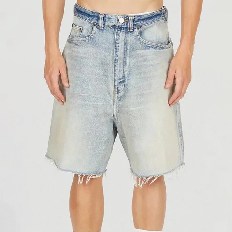 

NIGO Men's Summer Cotton Solid Color Zipper Aged Mid Waist Loose Denim Shorts Ngvp #nigo5587