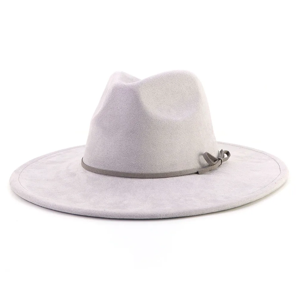 Wildleder Fedora Hut mit gleichen Farben Zubehör Teardrop Top breite Krempe Hut für Männer und Frauen Panama Hut Chapeau Homme Sombrero – Detail 5