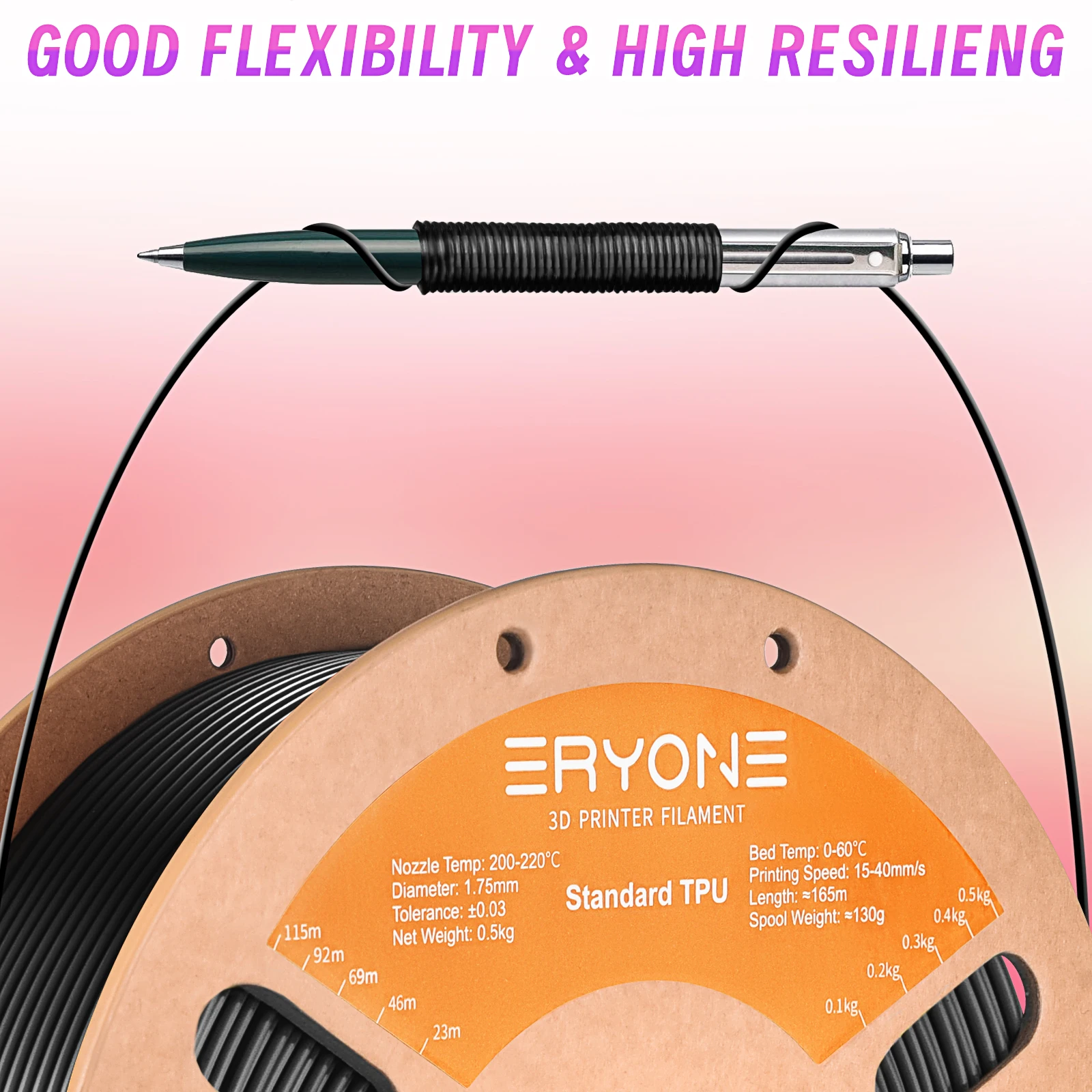 Filament Eryone 500G TPU Premium do druku 3D, Dostępne różne kolory, 500g filamentu TPU, Wielka Wyprzedaż, 500G/Szpula — zdjęcie produktu 6