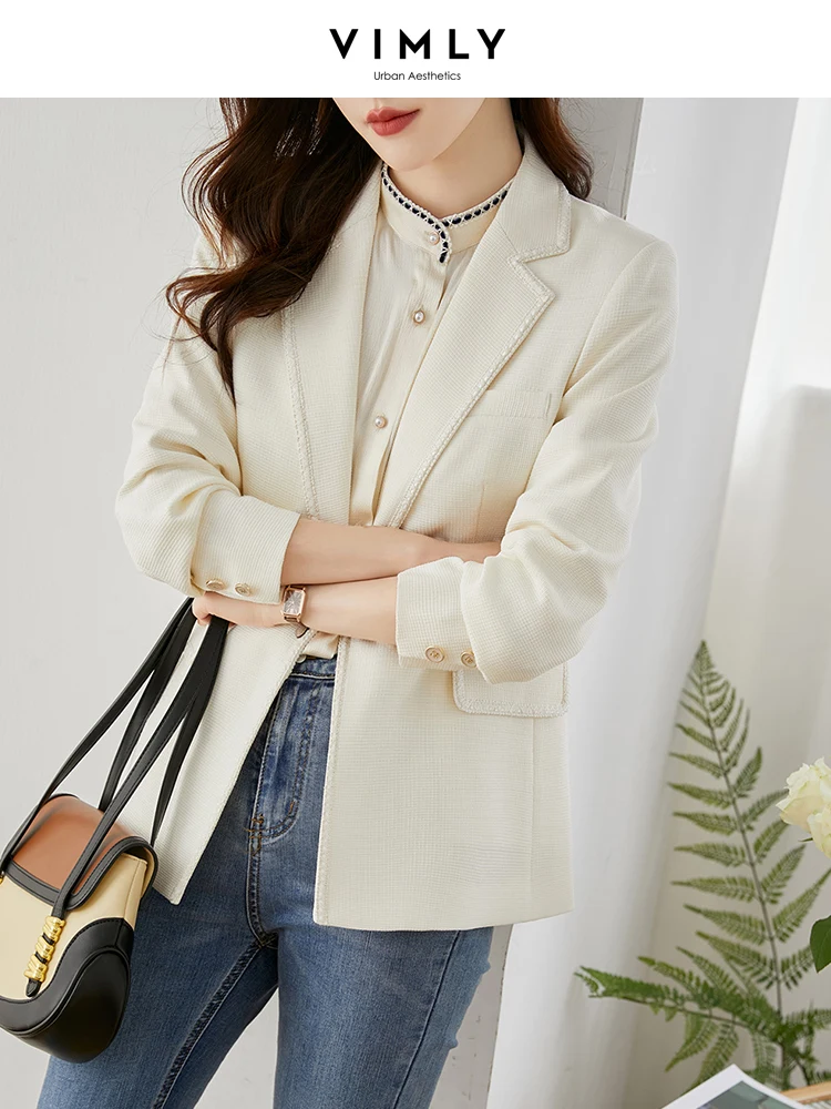 Vimly Apricot Notched Blazers for Women Spring Office Work Professional Elegant Straight Loose Long Sleeve Suit Jacket Workwear