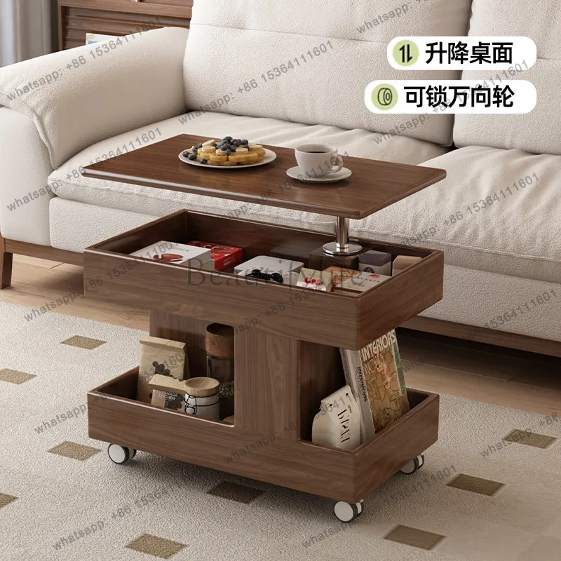 YJ Movable Height‑Adjustable Side Table With Wheels Multifunctional Storage Cart For Living Room Sofa Bedside