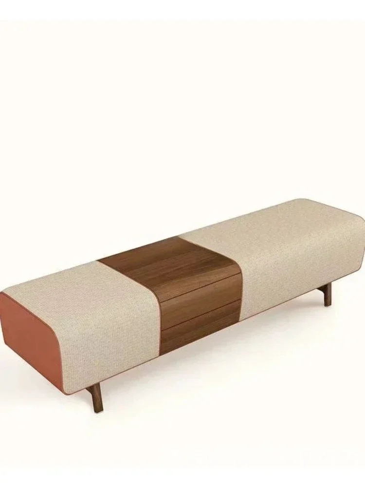Italian light luxury haute couture modern simple walnut leather fabric bedside stool