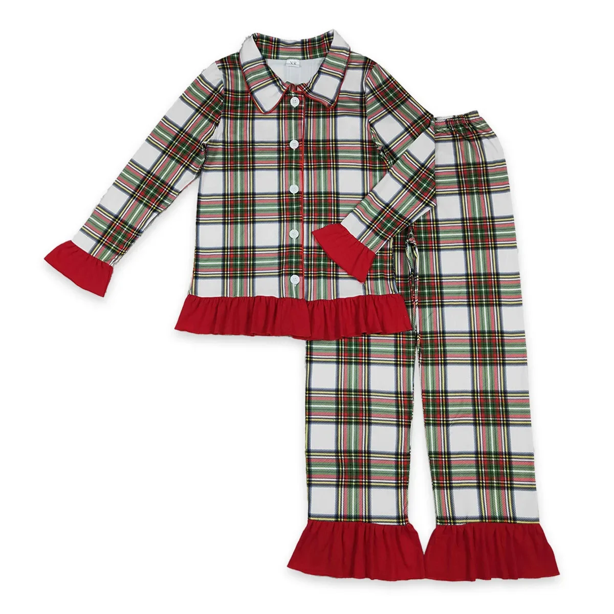 

Wholesale Adult Women Christmas Long Sleeves Pajamas Green Red Plaid Button Down Sleepwear Outfit Infant Cotton Comfortale Set