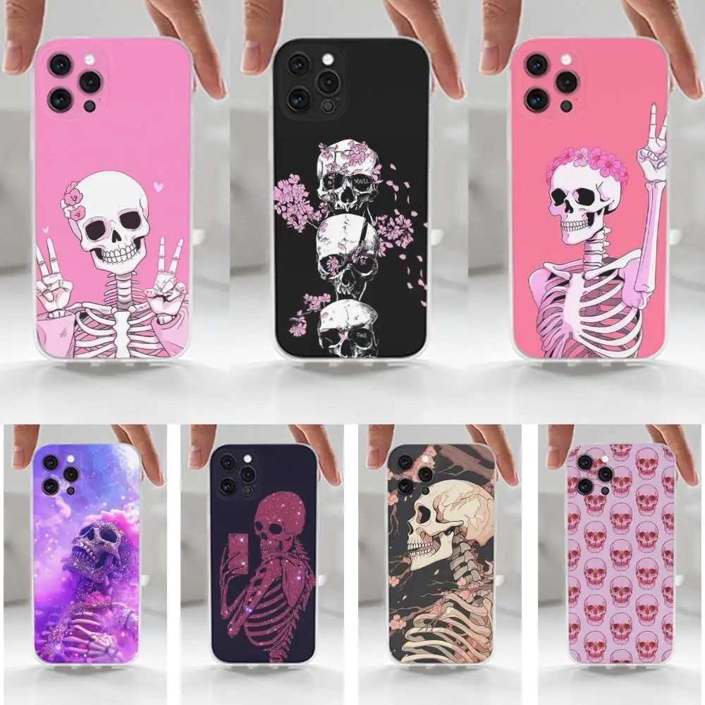 

Cartoon Pink Skulls Phone Case For iPhone 16,15,14,13,12,11 Plus,Pro,Max,XR,XS,X,7,8 Plus,SE,Mini,Transparent,Silicone Case