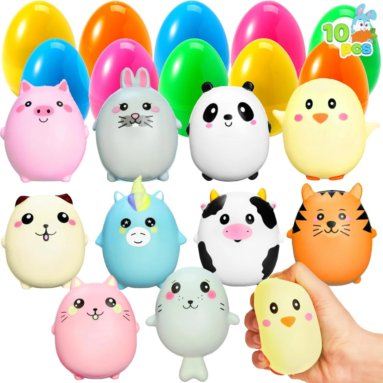

Набор JOYFY из 10 больших пасхальных яиц с милыми мягкой игрушками-животными для поиска яиц на Пасху, подарков для детских вечеринок и наполнения корзин