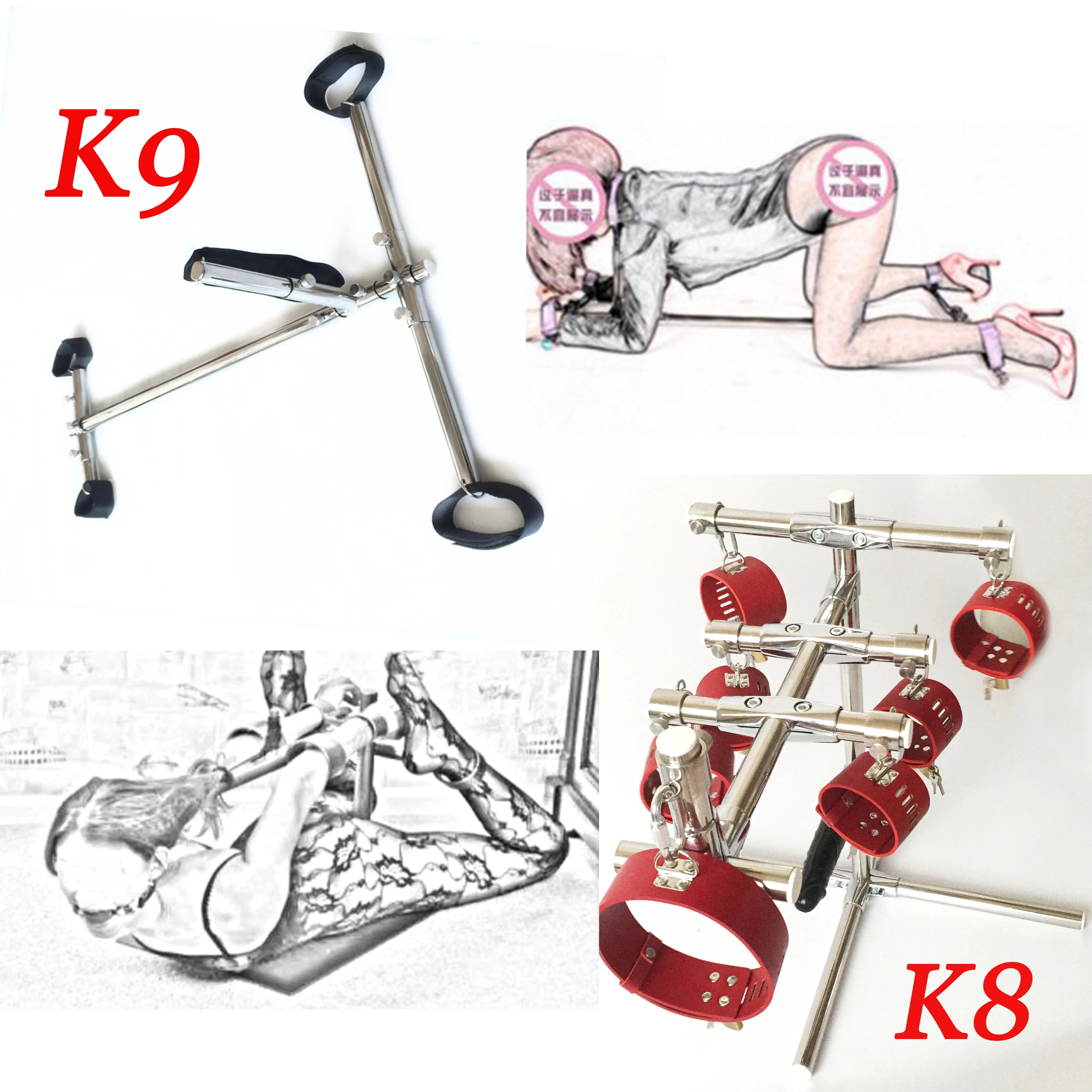 Stainless Steel K8/K9 Frame Restraints Slave Bondage Bdsm for Women Set Collar Cuffs Couples\' Roleplay Sex Games Adult Sex Toy