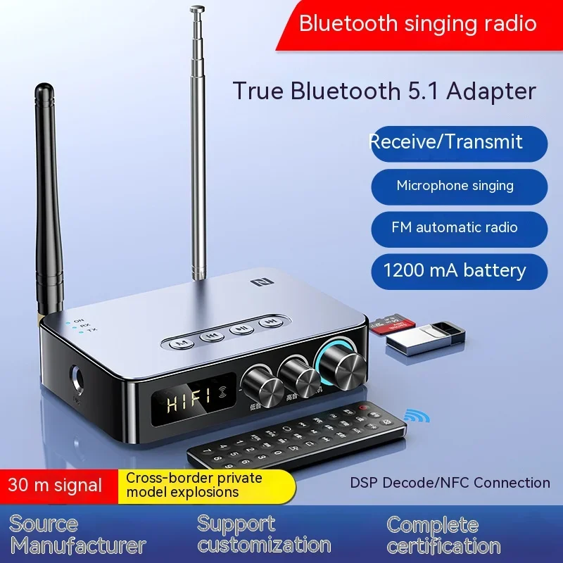 

Egolden M9 Pro 3 IN 1 Bluetooth 5.1 Receiver and Transmitter FM Radio NFC Audio Adapter Built-in DSP Decoding