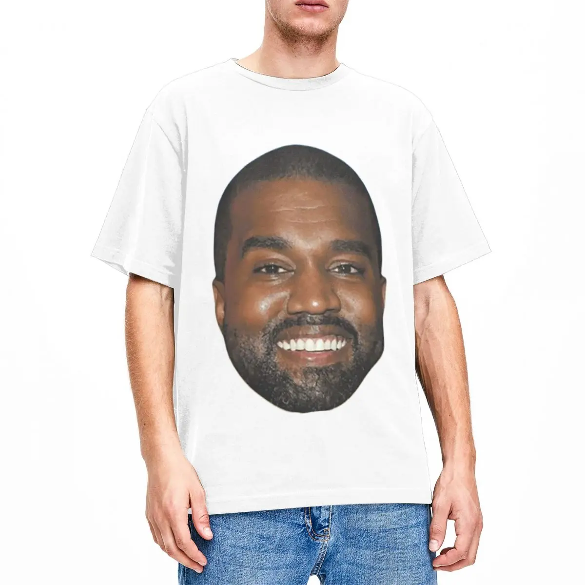 Smile Kanye Wests Face Head Rapper T Shirts Merchandise Men Women\'s Pure Cotton for Male T-shirt Short Sleeve Clothing Plus Size