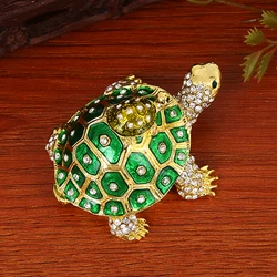 1pc Tortoises Trinket Box Vintage Enamel Rhinestone Jewelry Storage Case Handmade Makeup Tools Creative Gift Green/Purple/Brown