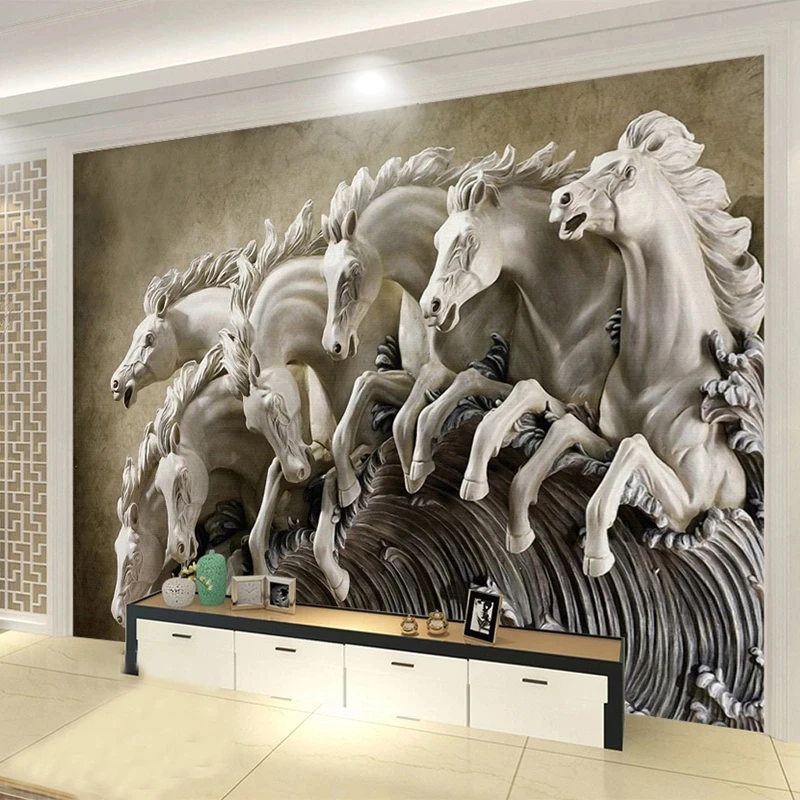 Customized products 8D Stereo Relief Horse Mural Living room sofa TV background wall Classic Wallpaper bedroom restaurant animal