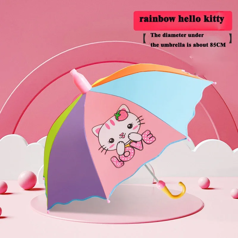 

New children's umbrella rainbow kitten straight umbrella cartoon pattern cute boys and girls long handle children's umbrella