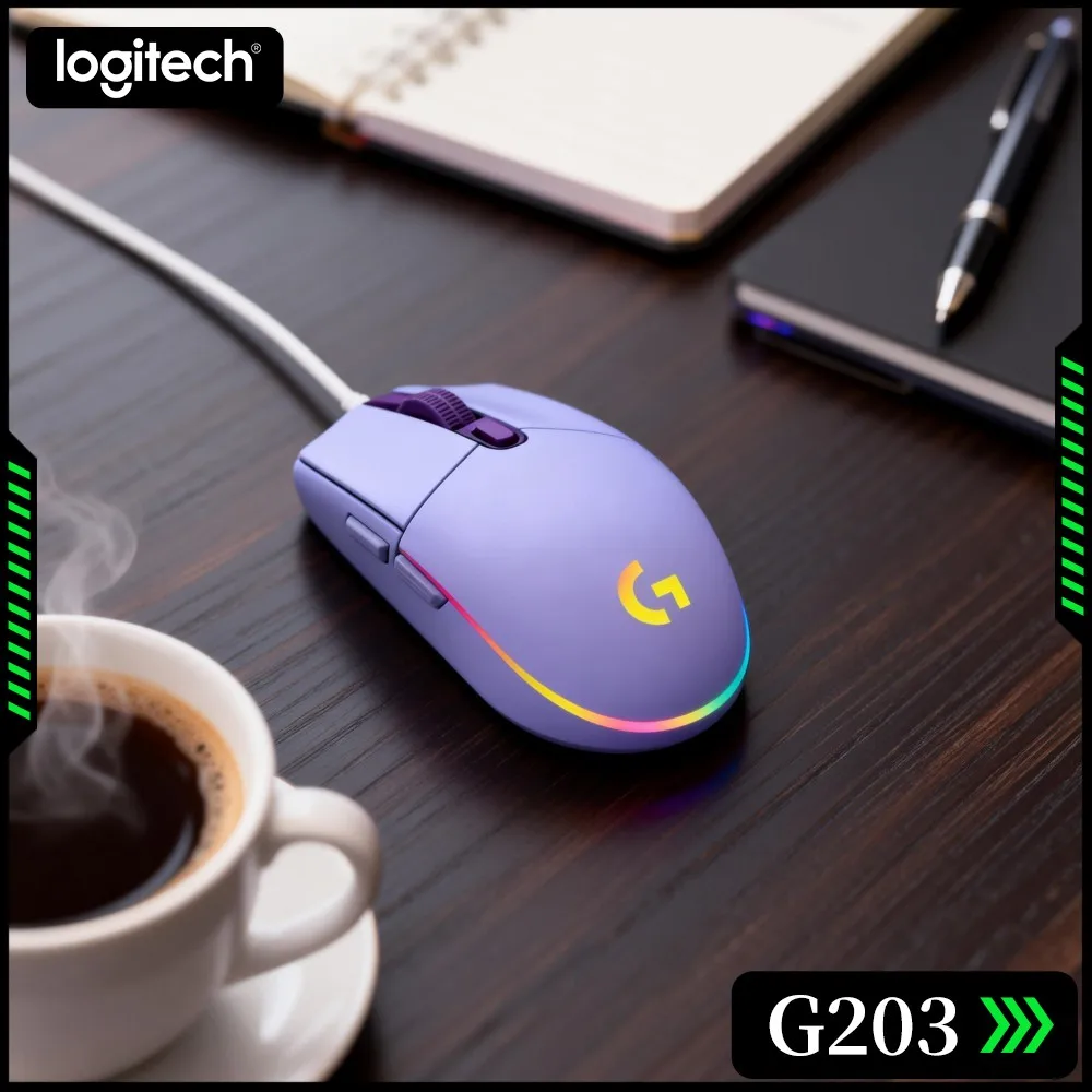 Logitech G203 Wired Gaming Mouse Quick‑Response Trigger Keys Bright RGB Anti‑Slip Base USB Pc Office