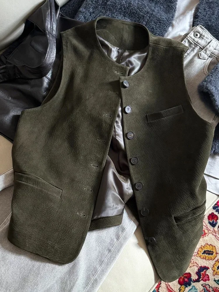 

Versatile Single-Button ket Vest Cardigan Svel Women's Faion Design Spring Regular Length round Ne Pure Color