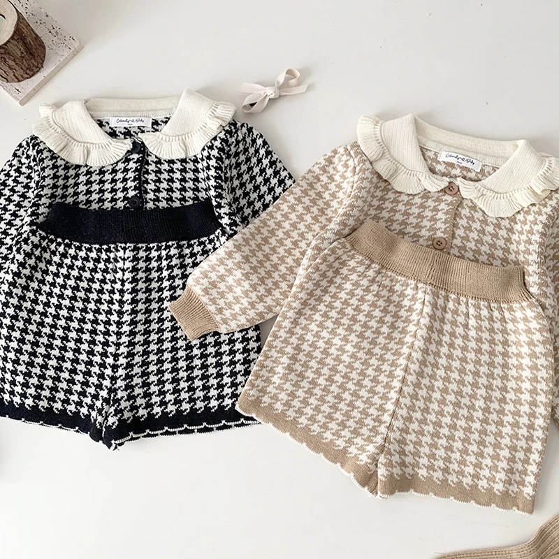 2024 New Autumn Newborn Baby Girls Knitted Clothing Set Long Sleeved Cardigan Coat+Shorts Toddler Baby Girl Clothes Suit