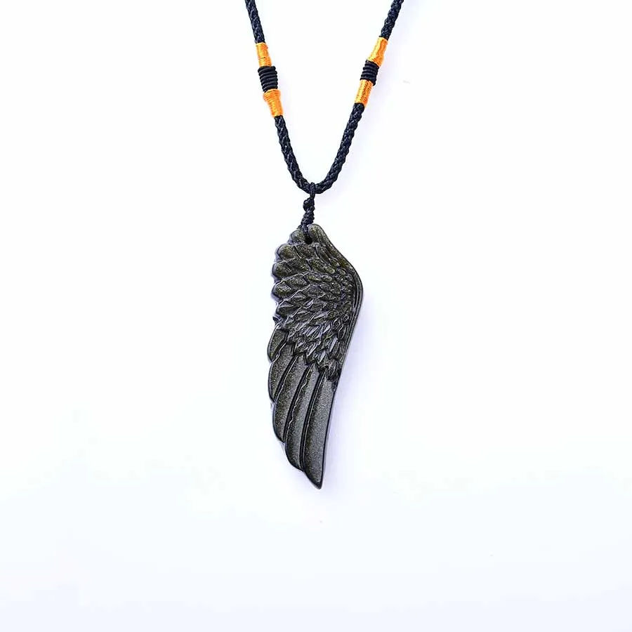 1PC Natural Obsidian Angel Wings Stone Pendant Wings Shape Polished Healing Energy Stone Increase charm Unisex Jewelry DIY Gift