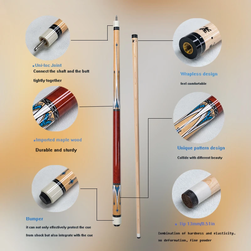 Professionele Esdoorn Biljart Cue Stick 13Mm Tip Met Draagtas Stijlvol Blauw Ontwerp Voor Pool 9 Ball En Carambole Biljart