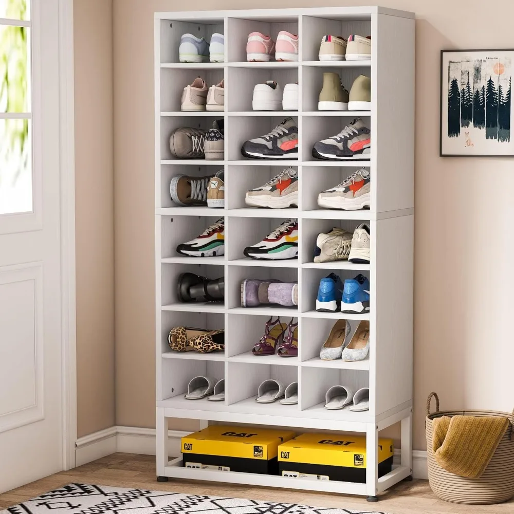 

Tribal logo 8 layer shoe storage cabinet, white wooden shoe rack, 24 small lattice, independent high shoe cabinet
