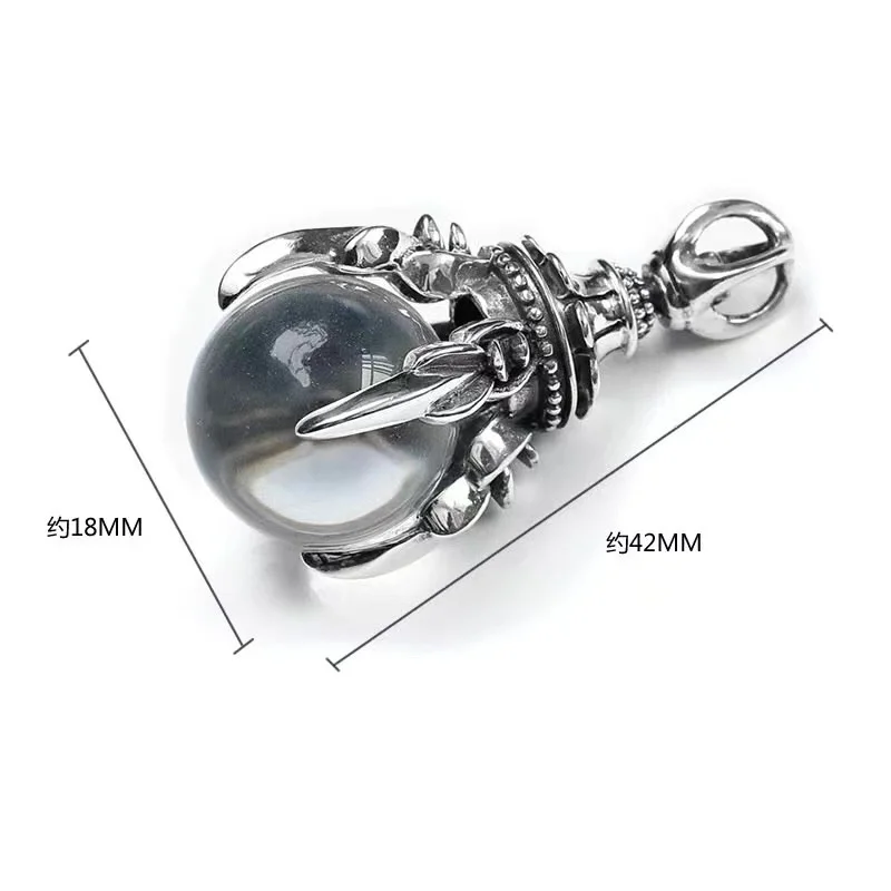 Domineering Dragon Claw Crystal Ball Pendant Necklace For Men Jewelry Personality Vintage Animal Design Necklace 925 Chain Male