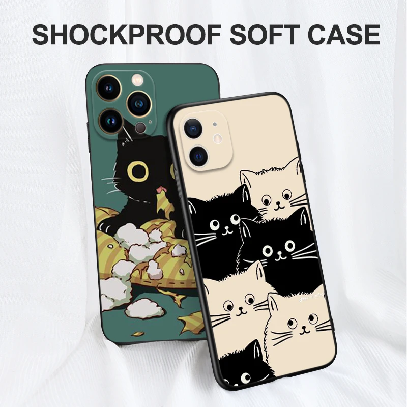 Black tpu Case For itel A60 P40 VISION 5 A18 S18 INFINIX SMART 7 PLUS 7HD HOT 30 30I PLAY NOTE Cartoon Black Cat